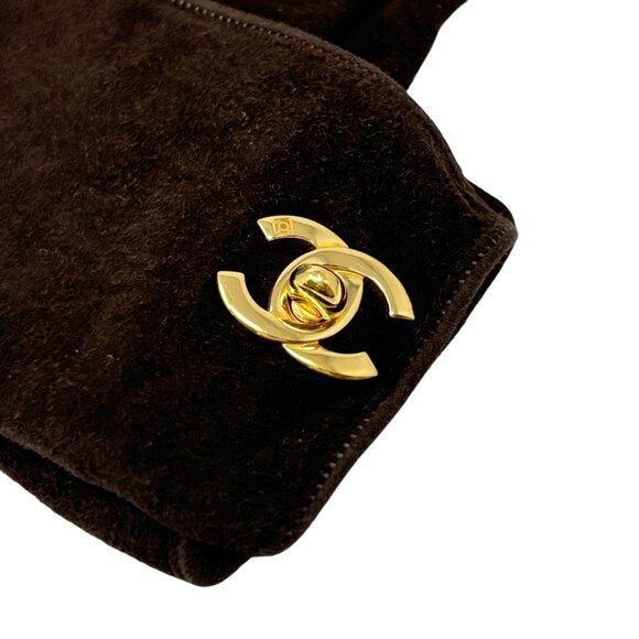 CHANEL Vintage Logo Turnlock CC Gloves #7 Brown Gold Suede  [105020] - Picture 7 of 15